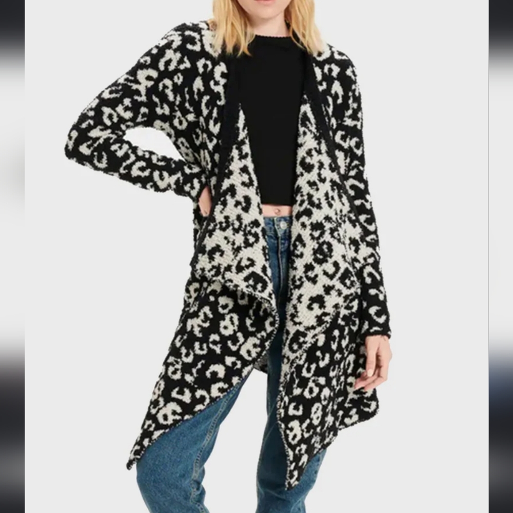 UGG Phoebe Wrap Cardigan in Black Leopard -  NWT size Large